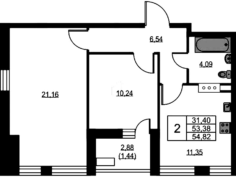 2-комнатная квартира 55 м², 7/9 эт., ЖК «VEREN NEXT Шуваловский»